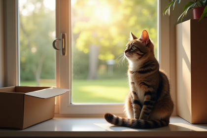 Chat curieux sur le rebord de la fenêtre dans une nouvelle maison