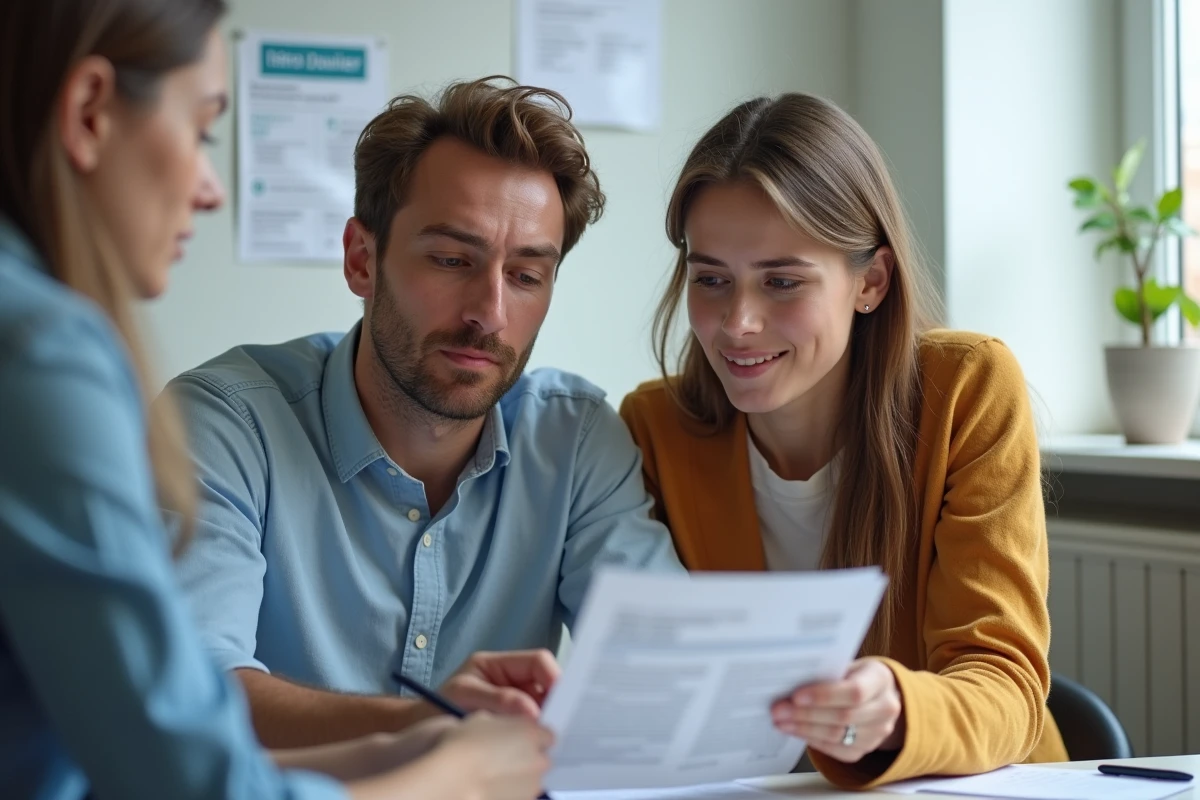 Couple de résidents consultant un service d'aide après signalement de risques liés à l'entreprise Isol1 à Mayenne