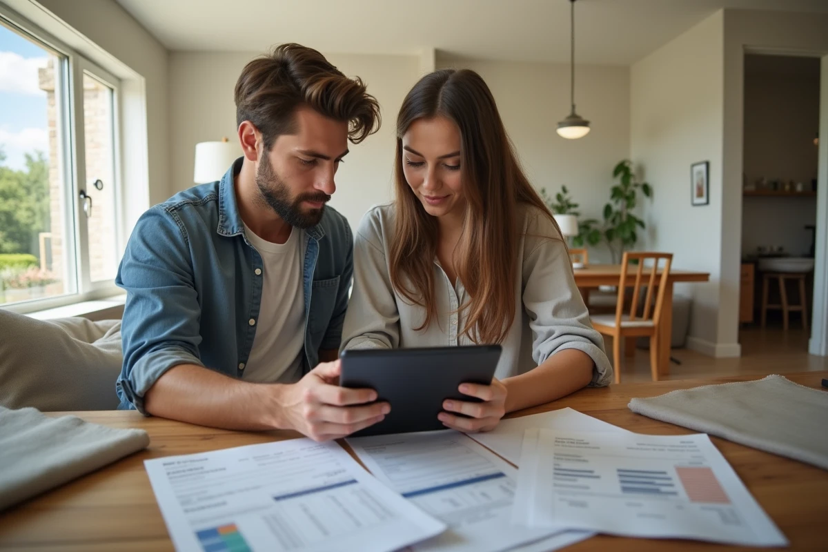Jeune couple regardant un devis renovation sur tablette