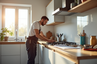 Installateur cuisine moderne dans une cuisine lumineuse