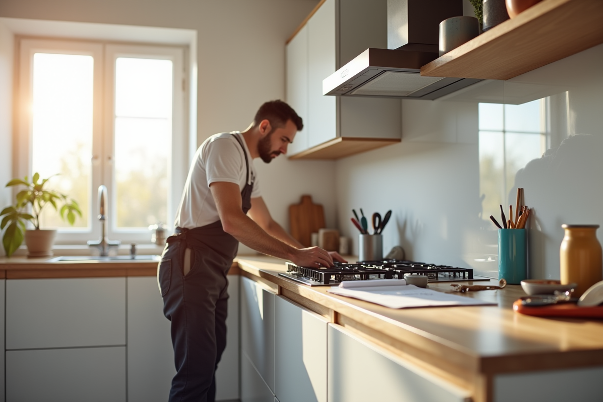 Installateur cuisine moderne dans une cuisine lumineuse