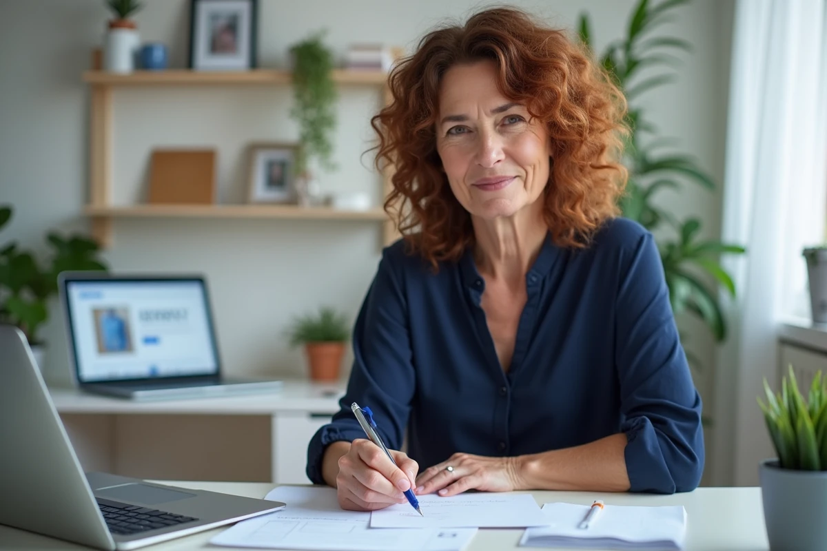 Femme remplissant un formulaire de demande de catalogue mode par courrier