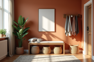 Entrée accueillante avec des murs aux teintes chaudes et sombres
