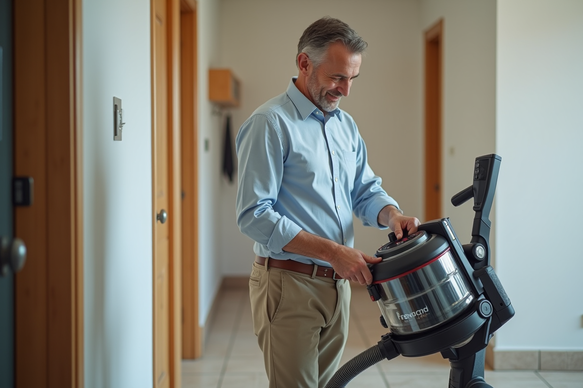 Homme changeant le sac d