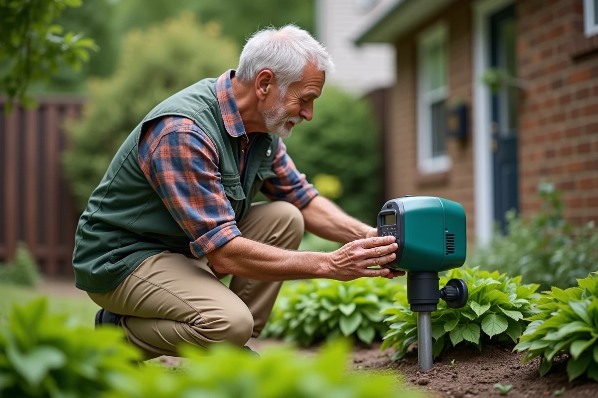 Homme réglant un programmateur d