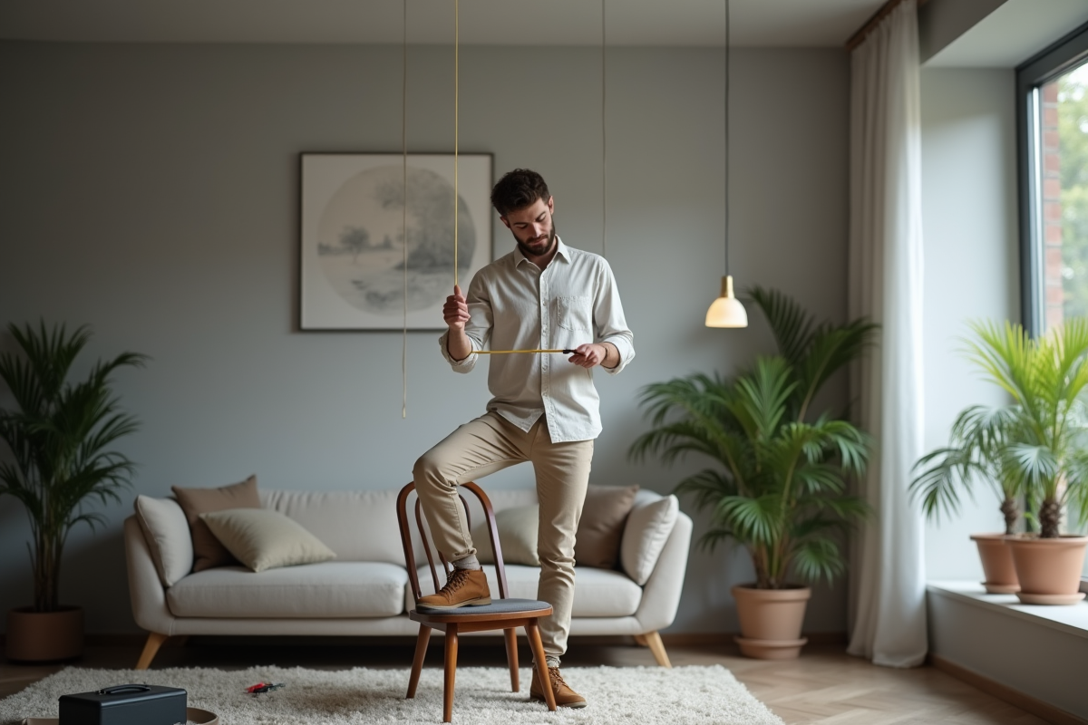 Jeune homme mesurant la longueur d