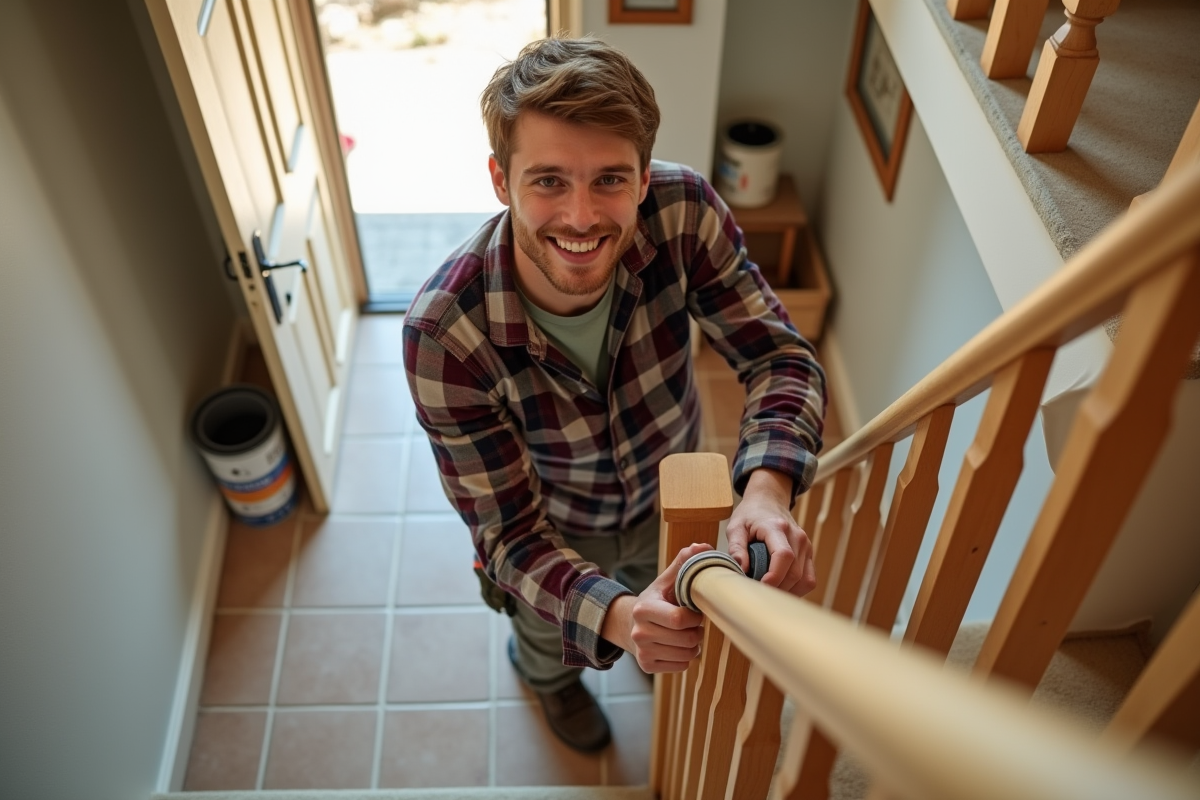 Jeune homme ponçant la rampe d