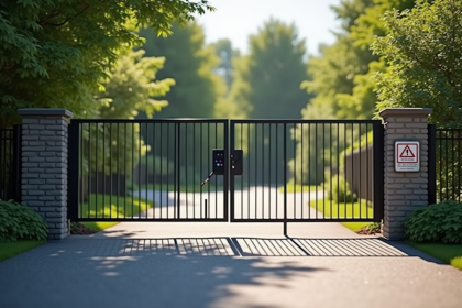 Portail métallique moderne avec verrou numérique sécurisé